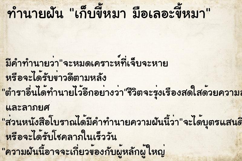 ทำนายฝัน เก็บขี้หมา มือเลอะขี้หมา